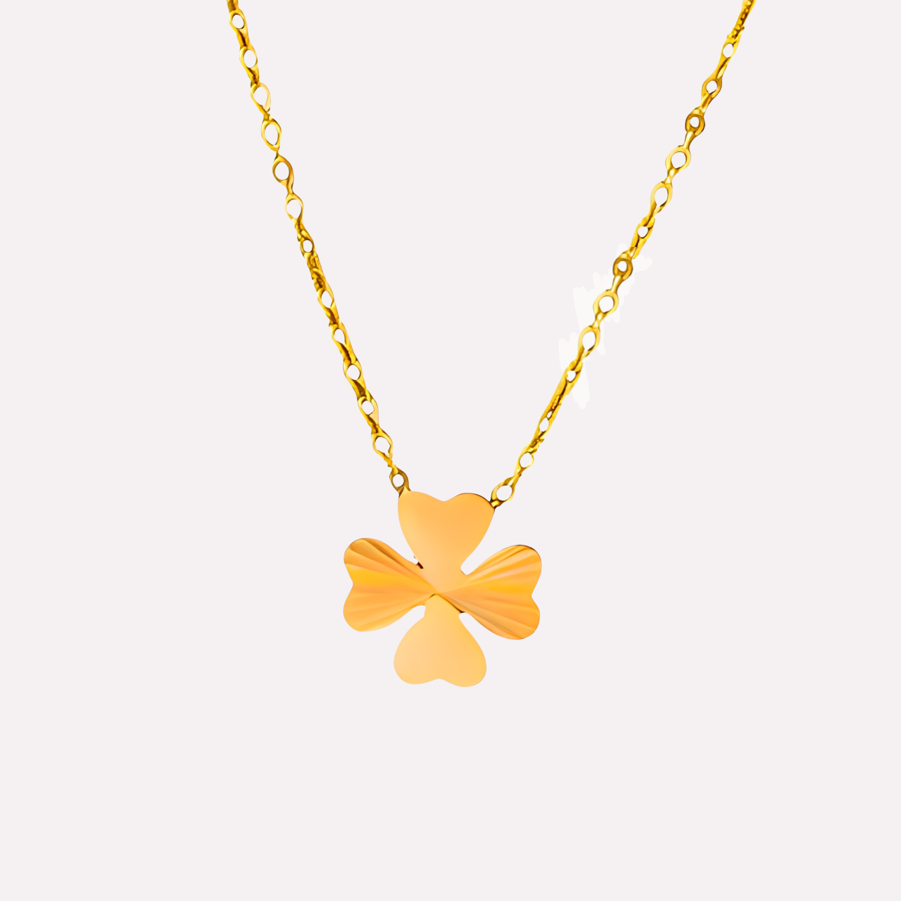 Colar Trevo de Quatro Folhas em Aço Inox com Banho de Ouro Amarelo 18K
